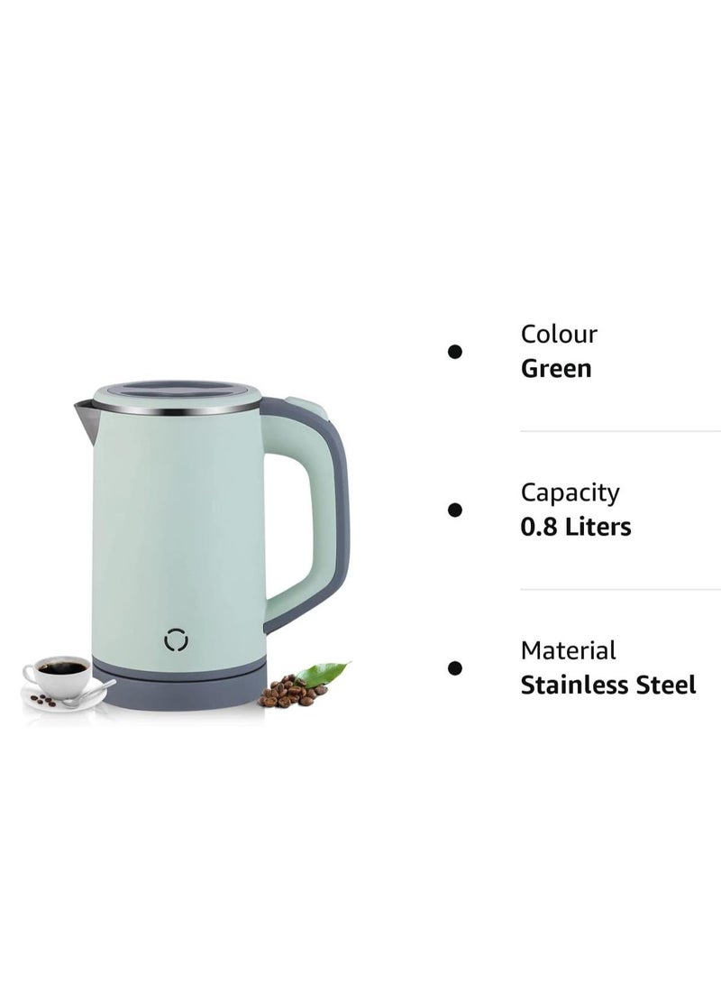 Travel Kettle Lightweight Small,800ml Kettles Electric Stainless Steel Electric Kettles Fast Boil Quiet Electric Kettles for Business Trip, Travel (Green)