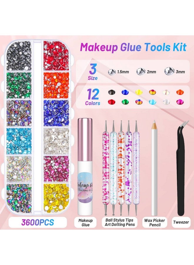 3600Pcs Face Gems Eyes Jewels With Glue For Face Rhinestone Shynek Flatback Eye Gems Hair Rhinestone Colored Crystal With Tweezers Dotting Tools For Nail Art Body Eye Makeup Crafts Decoration