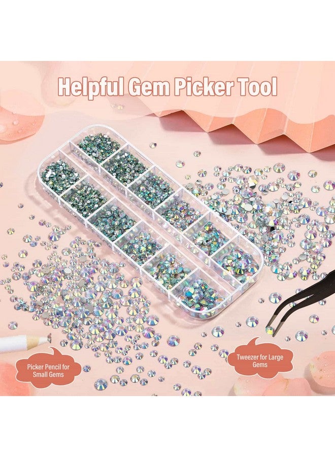 6300Pcs Eye Gems With Glue For Makeup Shynek Flat Back Face Rhinestones Crystal Ab&Transparent Gems With Picker Pencil And Tweezer For Face Jewels Nail Art Body Rhinestones Hair Eye Makeup