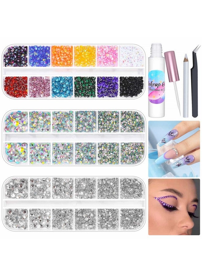 6300Pcs Eye Gems With Glue For Makeup Shynek Flat Back Face Rhinestones Crystal Ab&Transparent Gems With Picker Pencil And Tweezer For Face Jewels Nail Art Body Rhinestones Hair Eye Makeup