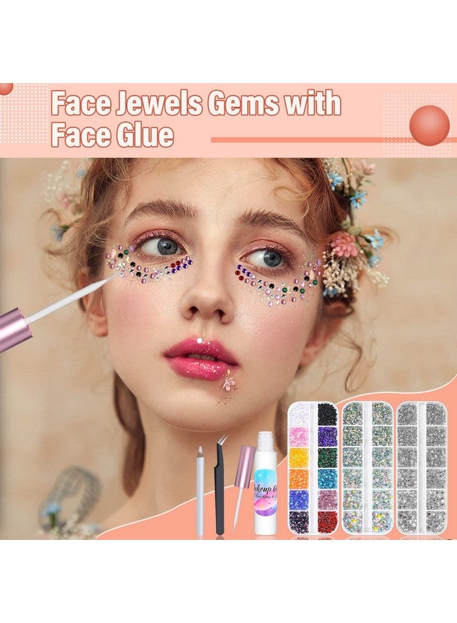 6300Pcs Eye Gems With Glue For Makeup Shynek Flat Back Face Rhinestones Crystal Ab&Transparent Gems With Picker Pencil And Tweezer For Face Jewels Nail Art Body Rhinestones Hair Eye Makeup