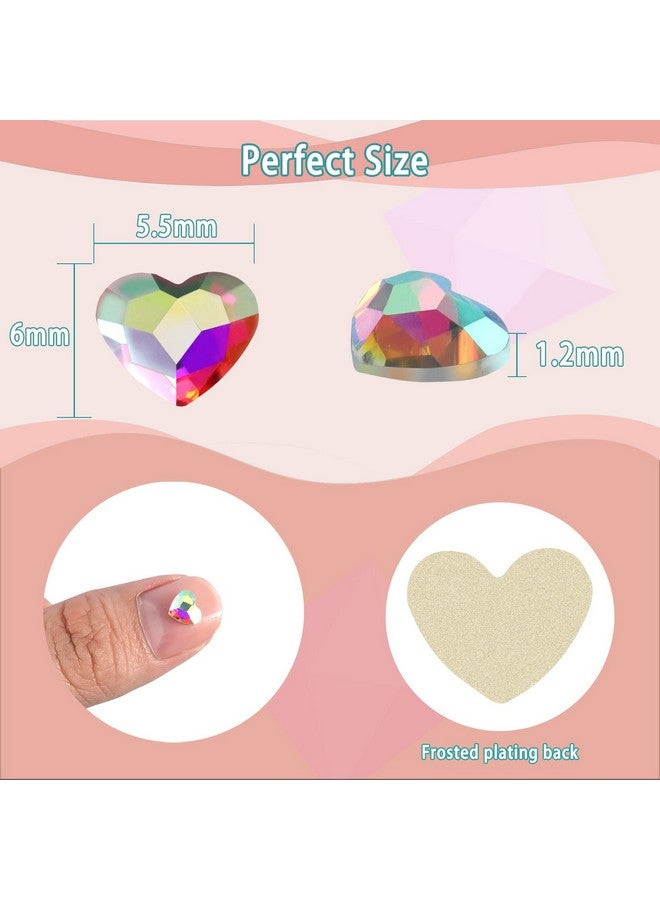 100Pcs Flatback Rhinestones Heartshaped Irridescent Face Gems Eye Gemstones Nail Charms For Crafts Ab Glass Crystals For Jewelry Making Eye Makeup 6Mm