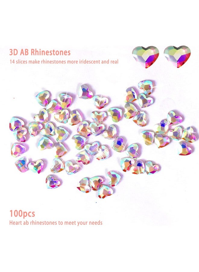 100Pcs Flatback Rhinestones Heartshaped Irridescent Face Gems Eye Gemstones Nail Charms For Crafts Ab Glass Crystals For Jewelry Making Eye Makeup 6Mm