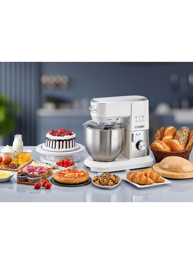 Stand Mixer Kitchen Machine, 1000W, 6L Stainless Steel Bowl, 10 Speeds + Pulse, Planetary Action, with Dough Hook, Beater, Whisk Attachments, Tilt-Head Design 6 L 1000 W MKM100-B5 White