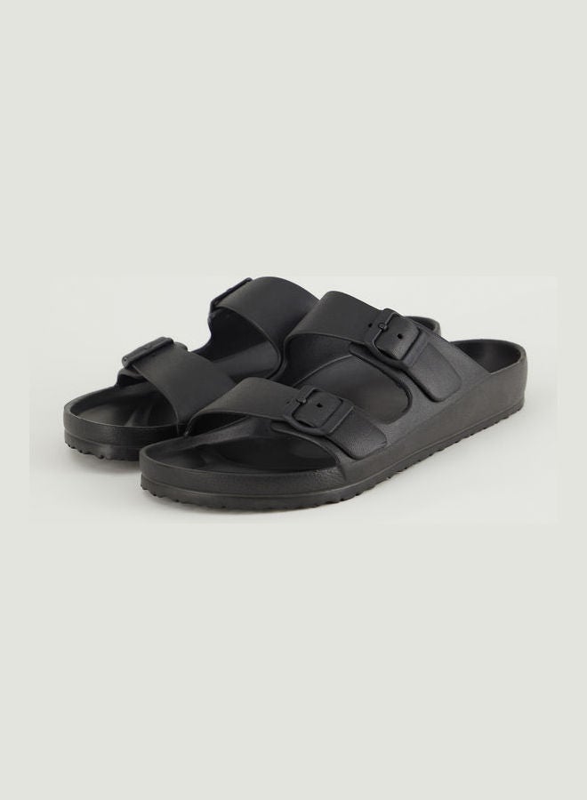 Casual Comfortable Buckle Detail Slip-On Arabic Sandals Black