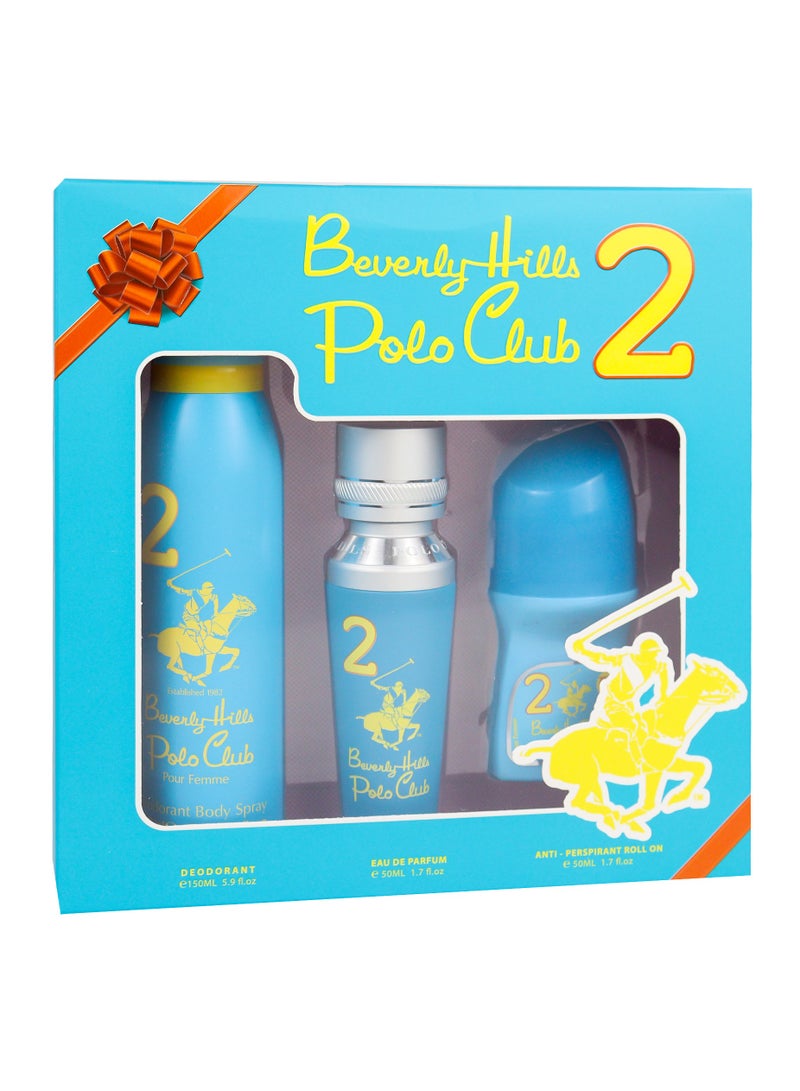 Polo Club No.2 Gift Set For Women - Deodorant 175ML + Eau De Parfum 50ML + Antiperspirant Roll On 50ML