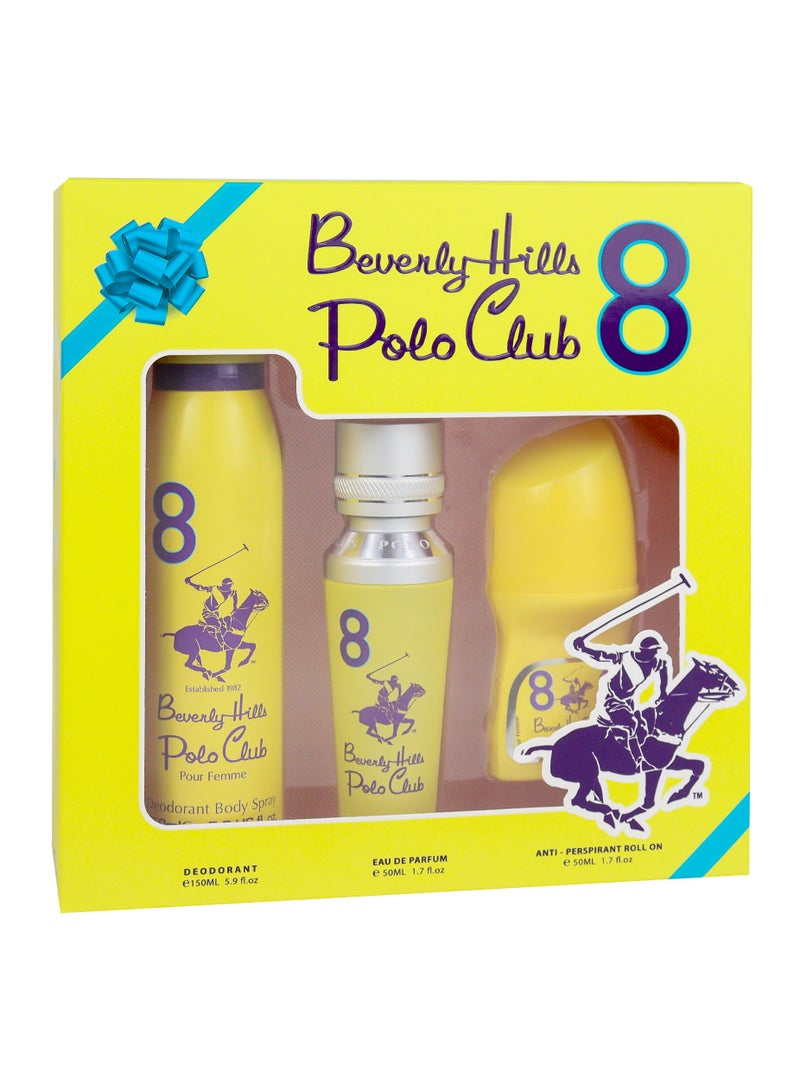 Polo Club No.8 Gift Set For Women - Deodorant 175ML + Eau De Parfum 50ML + Antiperspirant Roll On 50ML