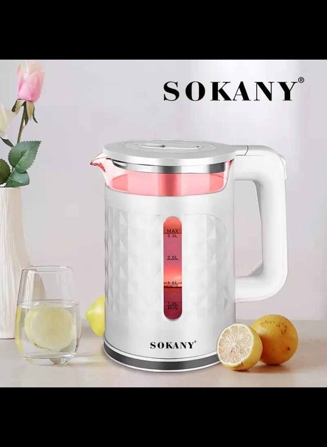 SOKANY Glass Water Boiler 2.3lt 2000W with Lighting Change depending on the temperature, SK-1028