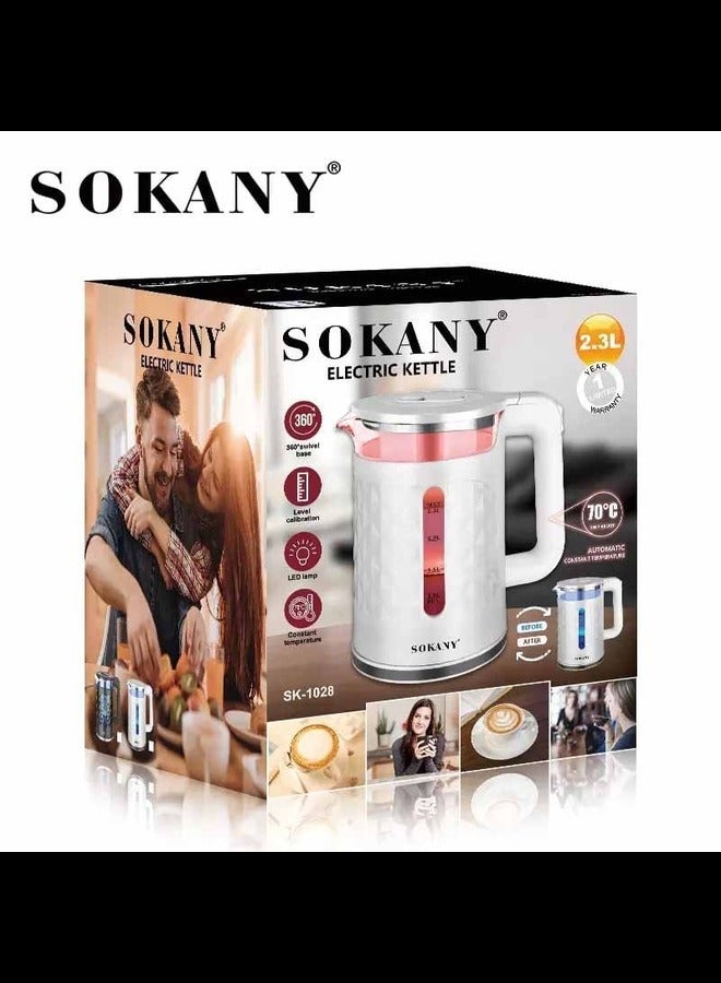 SOKANY Glass Water Boiler 2.3lt 2000W with Lighting Change depending on the temperature, SK-1028