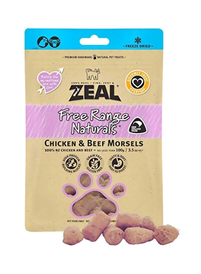 Free Range Naturals Chicken And Beef Morsels Brown 100grams