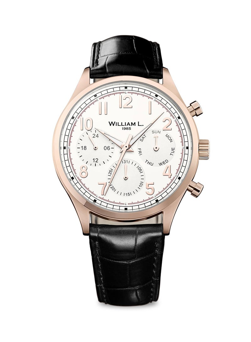 William L. 1985 Men's Analogue Quartz Rose Gold Watch with Black Croco Leather Strap - WLOR03BCORCN