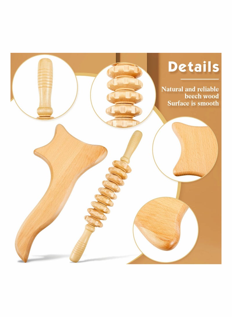 2 Pieces Wood Massage Tools Gua Sha Board Handheld Wooden Scraper Massage Rollers