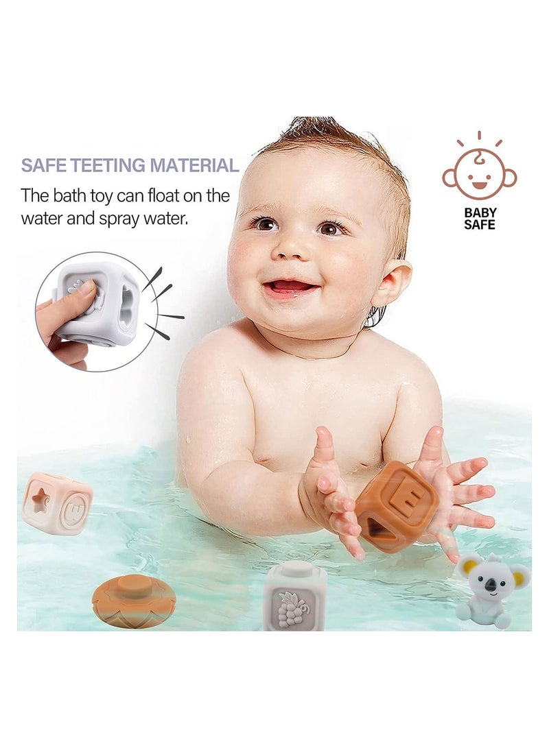 COOLBABY Toddlers Montessori Sensory Toys Infant Baby Stacking and Nesting Soft Building Blocks Baby Chewing Squeeze Toy Learning Educational Bath Toy