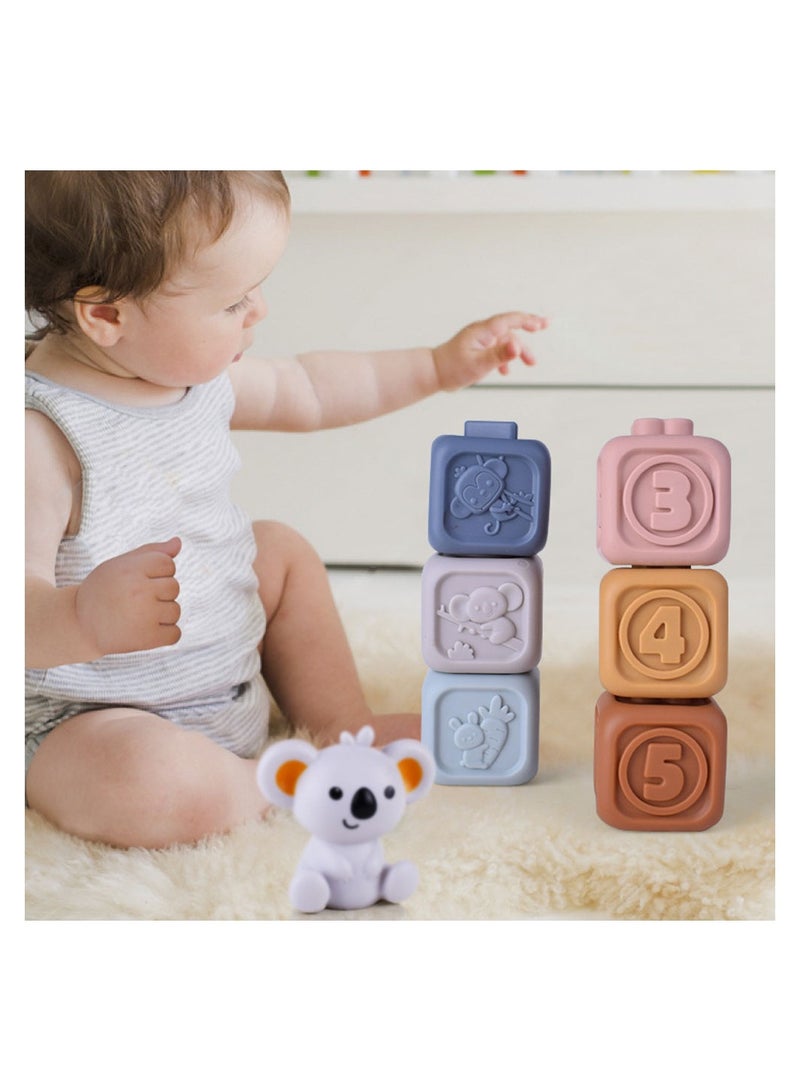 COOLBABY Toddlers Montessori Sensory Toys Infant Baby Stacking and Nesting Soft Building Blocks Baby Chewing Squeeze Toy Learning Educational Bath Toy