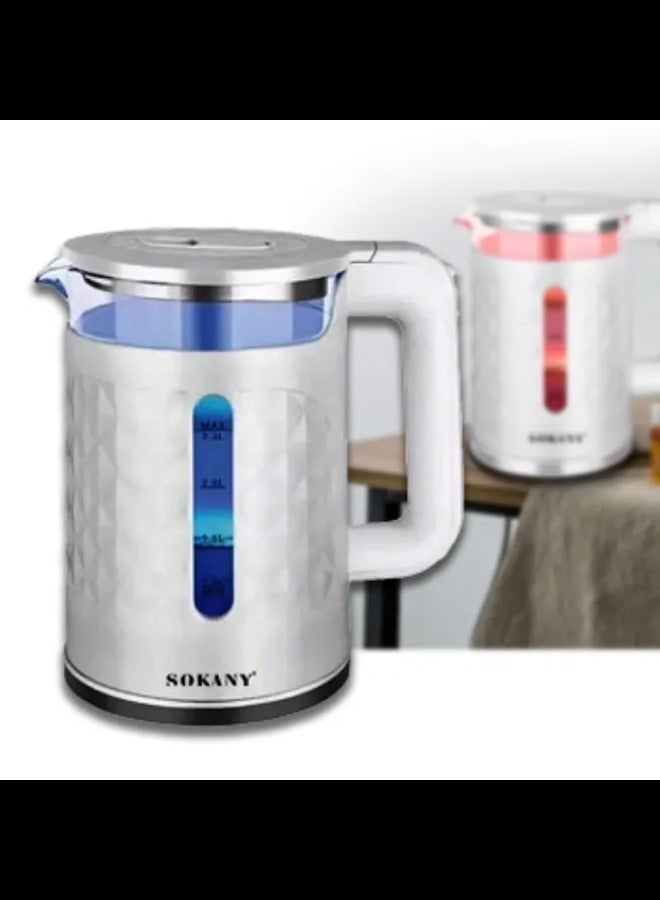 SOKANY Glass Water Boiler 2.3lt 2000W with Lighting Change depending on the temperature, SK-1028