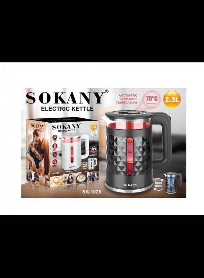 SOKANY Glass Water Boiler 2.3lt 2000W with Lighting Change depending on the temperature, SK-1028