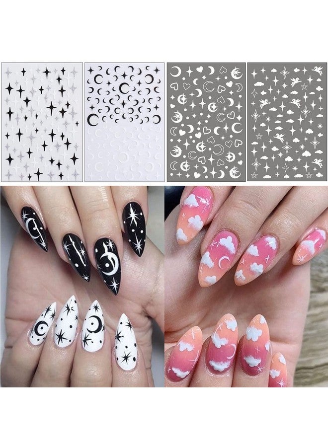 8 Sheets Cloud Moon Nail Stickers 3D Black White Design Selfadhesive Nail Art Decalsflame Starlight Butterflies Diy Manicure Decorations For Women Girls