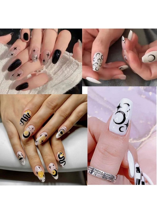 8 Sheets Cloud Moon Nail Stickers 3D Black White Design Selfadhesive Nail Art Decalsflame Starlight Butterflies Diy Manicure Decorations For Women Girls