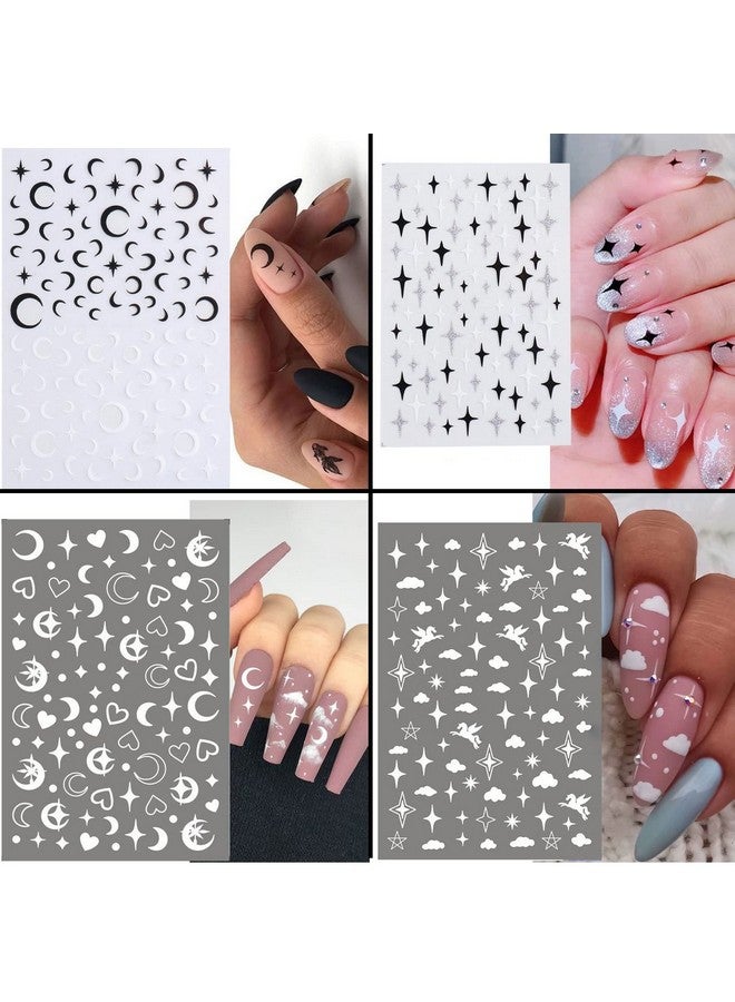 8 Sheets Cloud Moon Nail Stickers 3D Black White Design Selfadhesive Nail Art Decalsflame Starlight Butterflies Diy Manicure Decorations For Women Girls