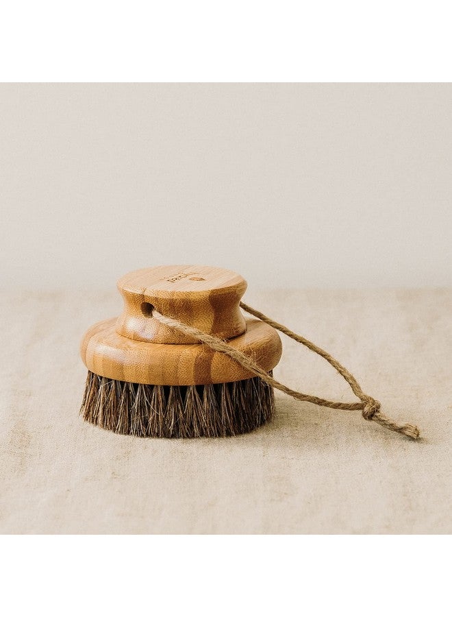 Hydréa London Round Natural Body Brush With Mane/Cactus Bristle For Dry Brushing To Exfoliate Remove Dead Skin Cellulite And Aid Lymphatic Drainage.