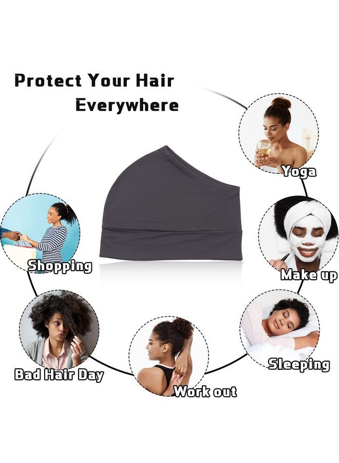 4 Pieces Satin Head Wrap Satin Lined Hair Cover Sleep Cap No Fading Slouchy Skull Night Sleeping Beanie For Frizzy Curly Hair (Black Coffee Wine Red Navy Blue)