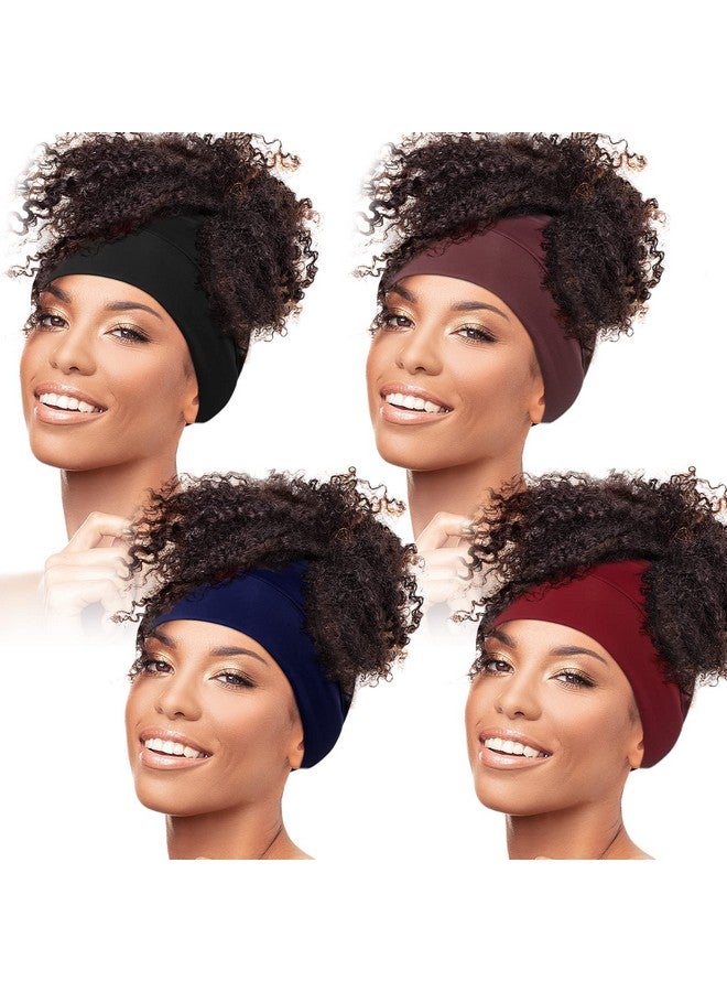 4 Pieces Satin Head Wrap Satin Lined Hair Cover Sleep Cap No Fading Slouchy Skull Night Sleeping Beanie For Frizzy Curly Hair (Black Coffee Wine Red Navy Blue)