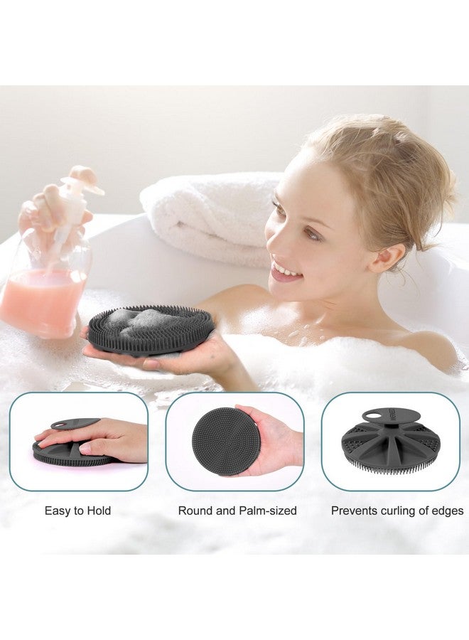 Foodgrade Soft Silicone Body Scrubber Shower Brush Handheld Cleansing Skin Brush Gentle Exfoliating And Lather Well (Black)