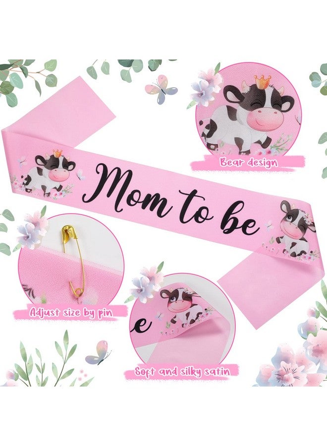 Cow Theme Pink Mom To Be Sash Baby Shower Dad To Be Pin And Flower Crown Headband For Gender Reveals Party Baby Shower Party Decorations For Boys And Girls Pregnancy Props Keepsake Gift