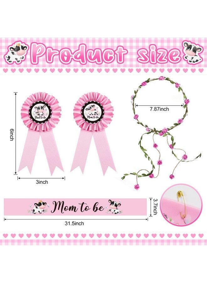 Cow Theme Pink Mom To Be Sash Baby Shower Dad To Be Pin And Flower Crown Headband For Gender Reveals Party Baby Shower Party Decorations For Boys And Girls Pregnancy Props Keepsake Gift