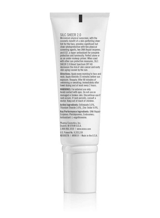 Smartskincare Silc Sheer 2.0 Tinted Sunscreen 2.5 Fl Oz ; Broad Spectrum Spf 40 ; Up To 80 Min. Water Resistance ; Oil & Fragrance Free ; For All Skin Types