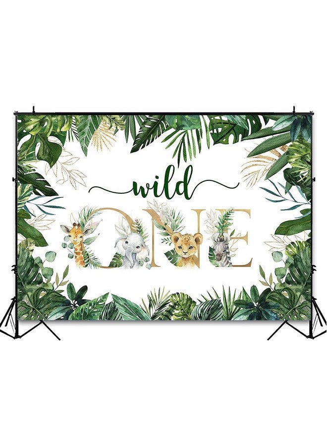 Safari Wild One Backdrop For Boy Jungle Animal First Birthday Party Photography Background Green Gold Wild One 1St Birthday Photoshoot Party Decorations Backdrop (7X5Ft)