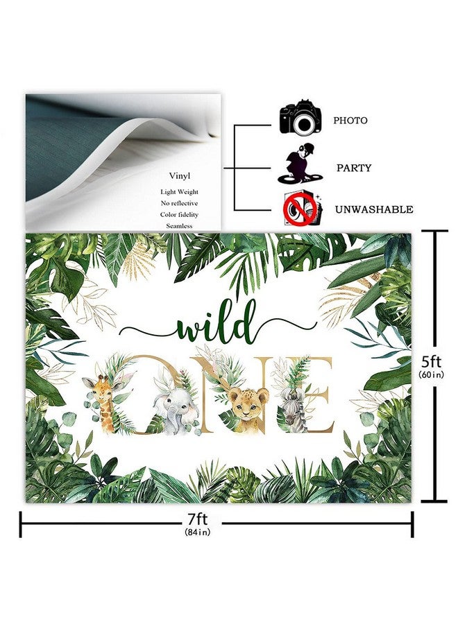 Safari Wild One Backdrop For Boy Jungle Animal First Birthday Party Photography Background Green Gold Wild One 1St Birthday Photoshoot Party Decorations Backdrop (7X5Ft)