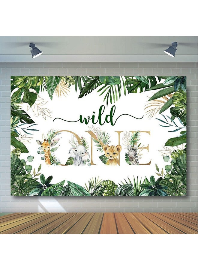 Safari Wild One Backdrop For Boy Jungle Animal First Birthday Party Photography Background Green Gold Wild One 1St Birthday Photoshoot Party Decorations Backdrop (7X5Ft)
