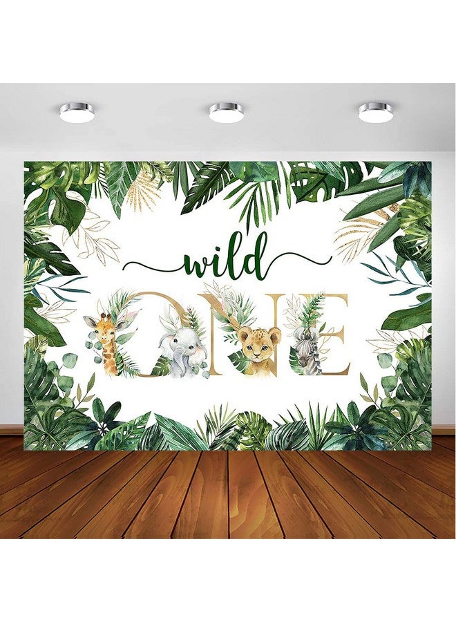 Safari Wild One Backdrop For Boy Jungle Animal First Birthday Party Photography Background Green Gold Wild One 1St Birthday Photoshoot Party Decorations Backdrop (7X5Ft)