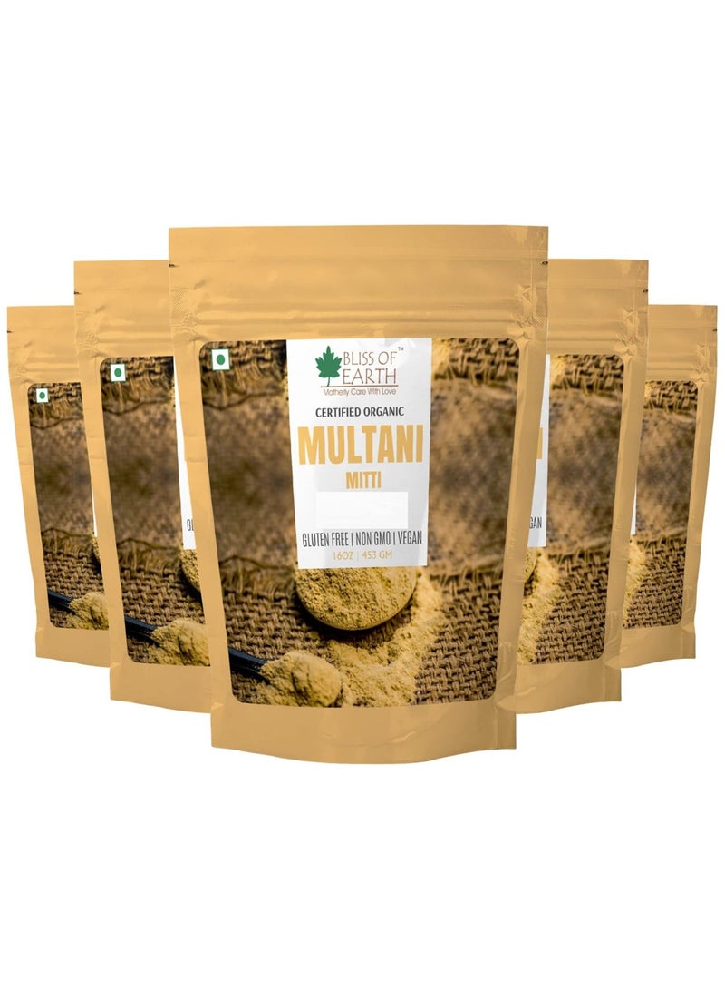 Bliss of EARTH 100% Pure Multani Mitti Powder  Fuller's Earth Powder Great For Hair Face Skin 453gm Pack of 5