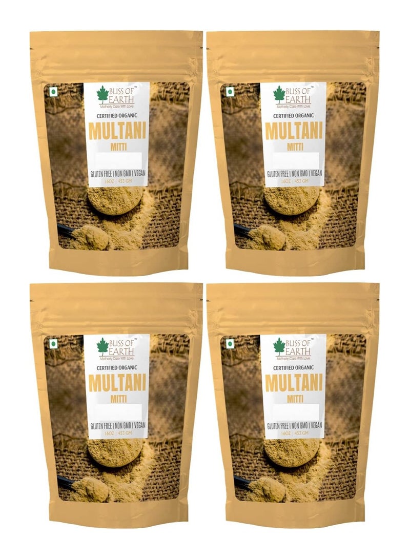 Bliss of EARTH 100% Pure Multani Mitti Powder  Fuller's Earth Powder Great For Hair Face Skin 453gm Pack of 4