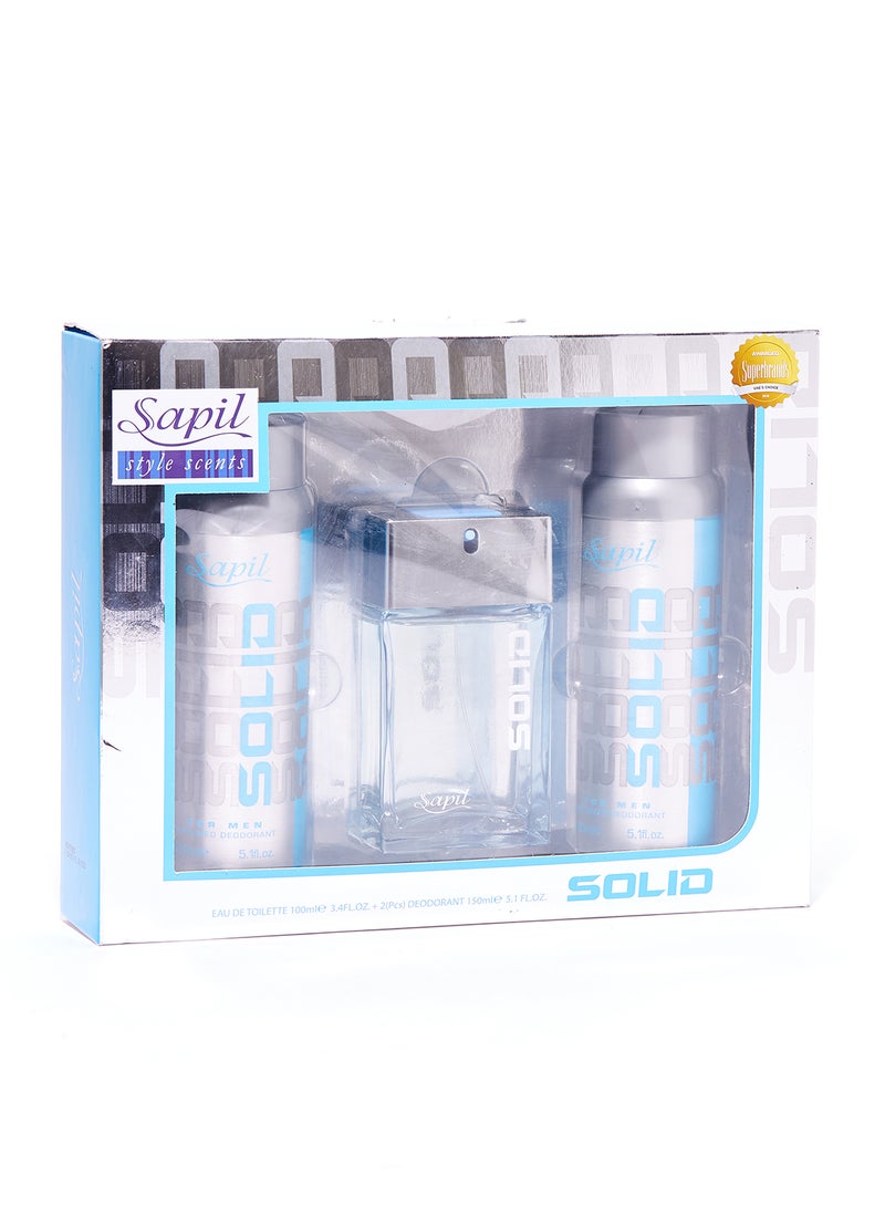 Solid EDT 100ml + Pack Of 2 Perfumed Deodorant 150ml Gift Set