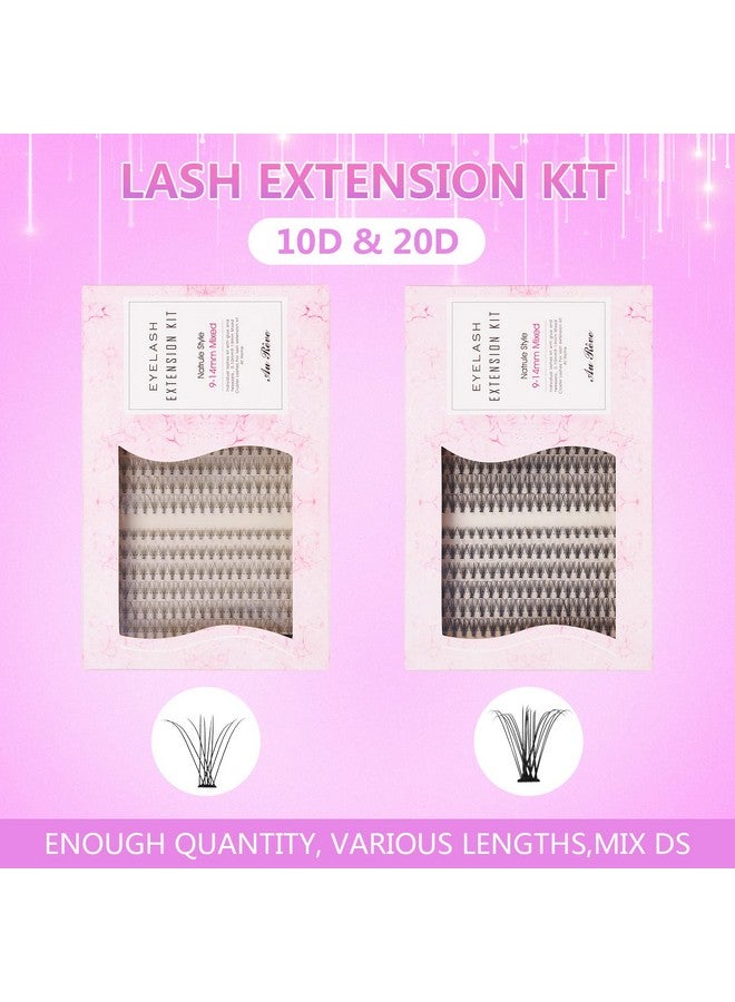 Diy Eyelash Extension Kit Individual Lashes Kit With Glue And Tweezers，0.10Mm914Mm Mixed Cluster Lashes Kit For Lash Extension At Home（10D）