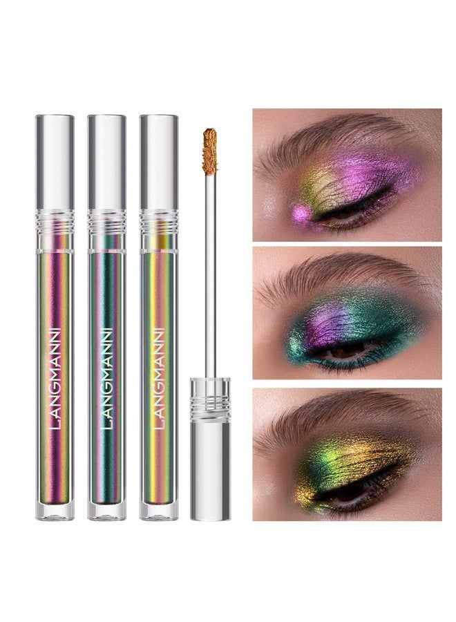 Metallic Liquid Chameleon Eyeshadow Multi Dimensional Eye Looks Long Lasting Holographic Glitter Multichrome Eyeshadows Makeup ( Peacock+Wonder+Ember)