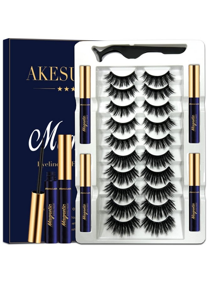 Magnetic Eyelashes 10 Pairs 3D Full Volume Magnetic Lashes With Eyeliner Kit Upgraded Long Lasting,Reusable Easy To Apply
