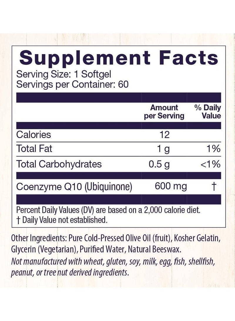 CoQ10 (Kaneka Q10), 600 mg - Heart Health & Energy Supplement - Gluten-Free & Non-GMO Supplements - 60 Softgels