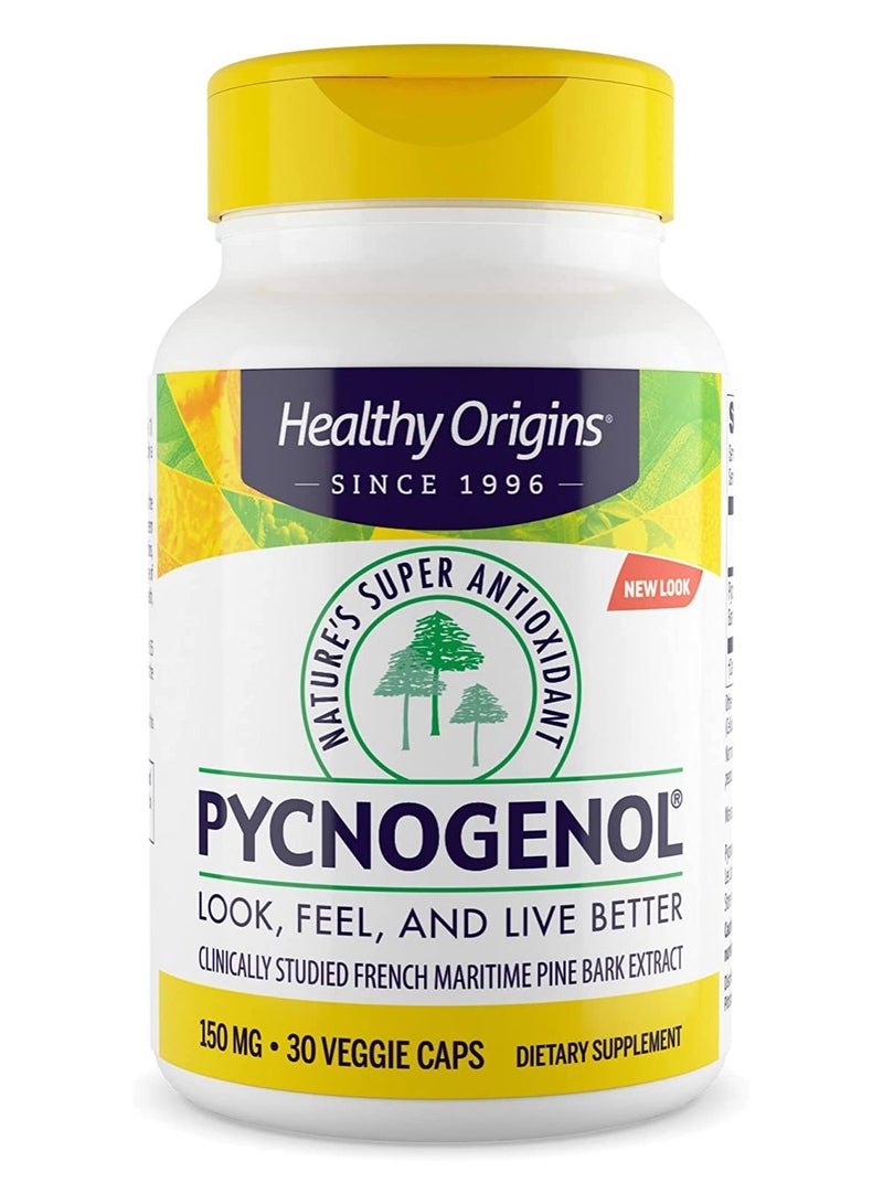 Pycnogenol 150 mg - Premium Pine Bark Extract - French Maritime Pine Bark Extract for Heart Health, Skin Care & More - Gluten-Free & Non-GMO Supplement - 30 Veggie Caps