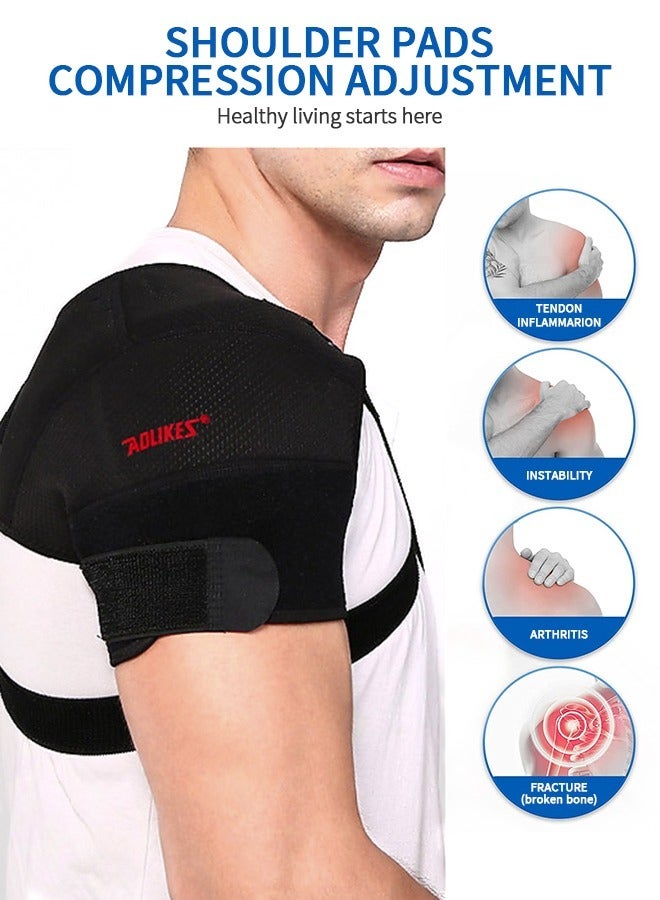 Double Shoulder Support Strap Wrap, Shoulder Brace Two-Way Adjustable Pressurized for Shoulder Stability and Recovery, Fits Left and Right Shoulder Outdoor Hiking Lifting Sports