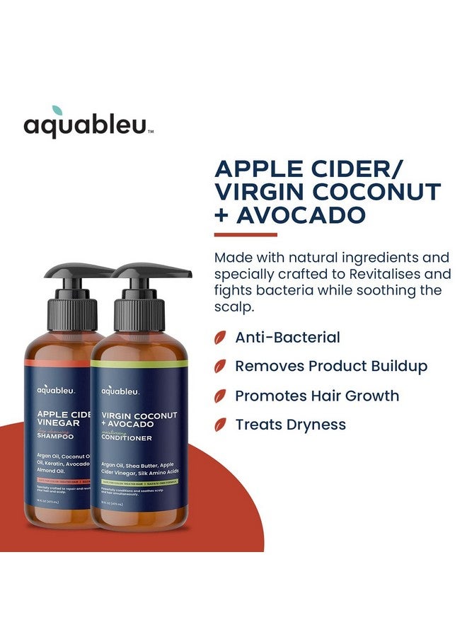 Apple Cider Vinegar Shampoo And Virgin Coconut & Avocado Conditioner Set Clarifying And Restorative For Scalp While Deeply Nourishing Ends Sulfate Free Safe For Color Treated Hair 16Oz