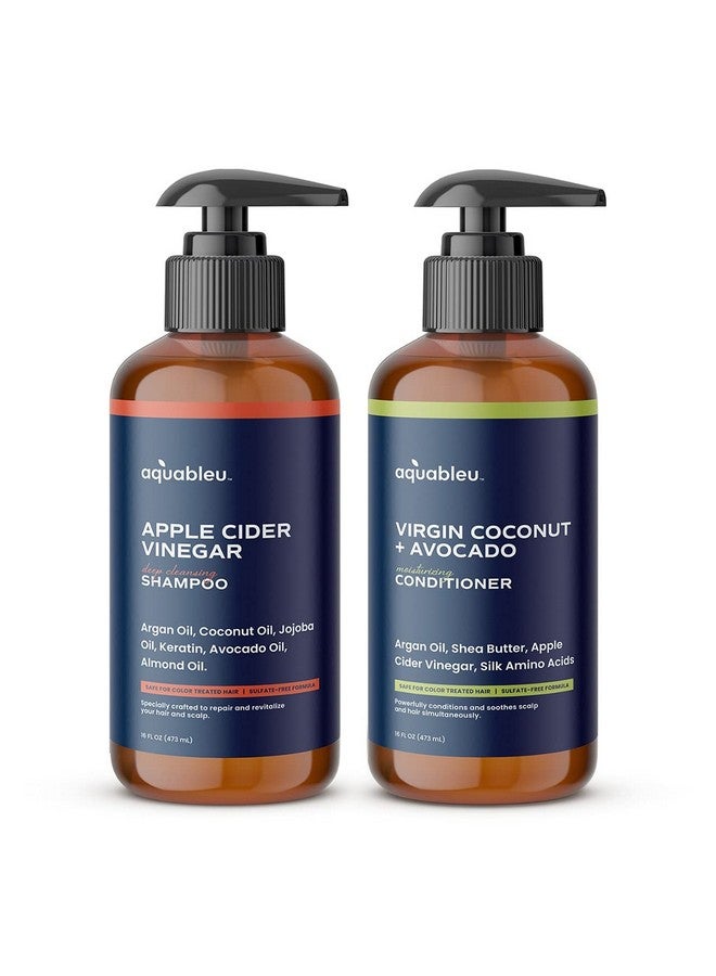 Apple Cider Vinegar Shampoo And Virgin Coconut & Avocado Conditioner Set Clarifying And Restorative For Scalp While Deeply Nourishing Ends Sulfate Free Safe For Color Treated Hair 16Oz