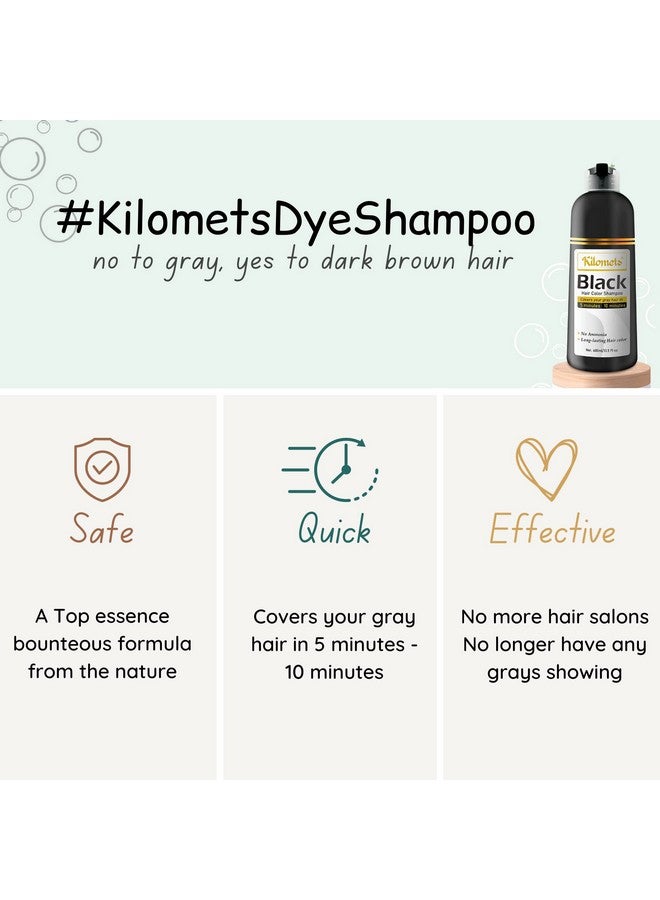 Black Hair Dye Shampoo 400Ml 100% Grey Coverage In Minutes Ammonia Free Hair Color Shampoo Cover Gray Silver Hair Instant Darkening Coloring At Home Gift For Mom Dad