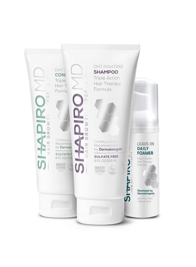 Shapiro Md Natural Hair Kit For Thicker Fuller Healthier Looking Hair Including Shampoo Conditioner And Leavein Daily Foam (1 Month Supply)