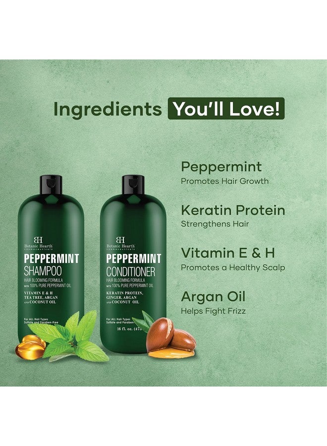 Peppermint Oil Shampoo And Conditioner Set Hair Blooming Formula With Keratin Fights Hair Loss & Thinning Promotes Hair Growthsulfate Free For Men And Women 16 Fl Oz X 2