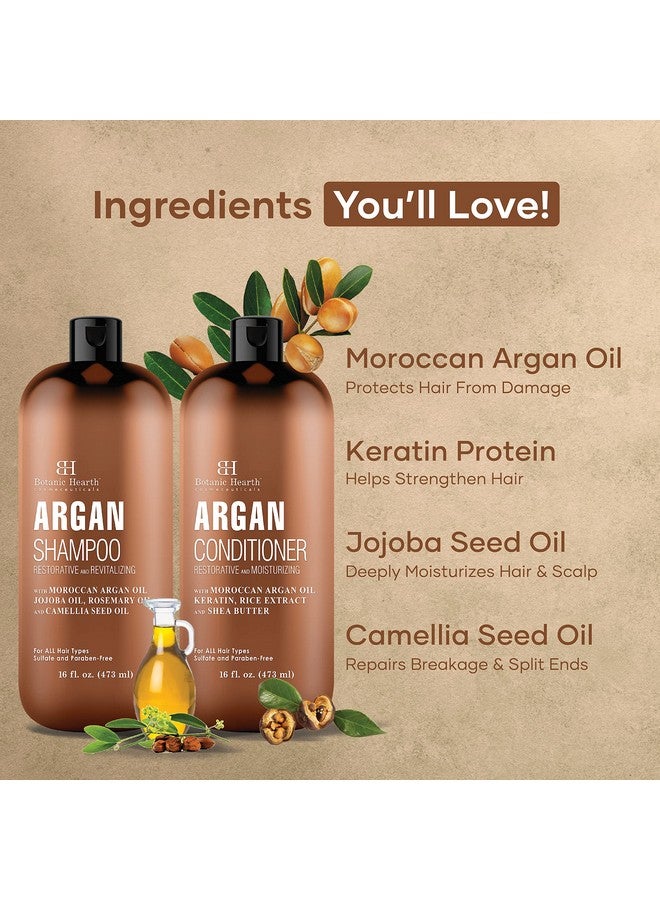 Argan Oil Shampoo And Conditioner Set With Keratin Restorative & Moisturizing Sulfate Free All Hair Types & Color Treated Hair Men And Women (Packaging May Vary) 16 Fl Oz Each