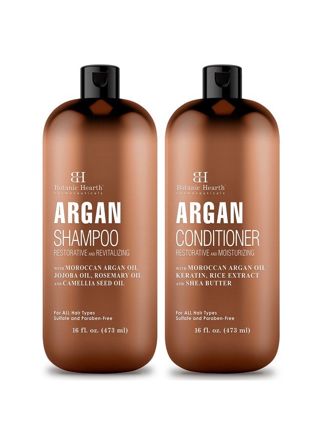 Argan Oil Shampoo And Conditioner Set With Keratin Restorative & Moisturizing Sulfate Free All Hair Types & Color Treated Hair Men And Women (Packaging May Vary) 16 Fl Oz Each